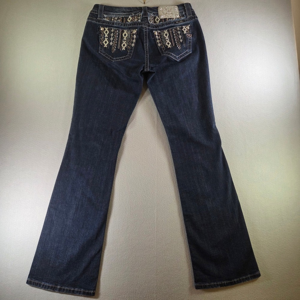 Miss Me Mid Rise Easy Bootcut Jeans Dark Wash Embroidered Size 29 Y2K 2000s Boho - Picture 7 of 8